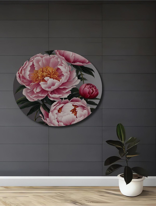 Pembe Şakayıklar Dekoratif Ahşap Mdf Dikdörtgen Ev,İşyeri Duvar Tablo