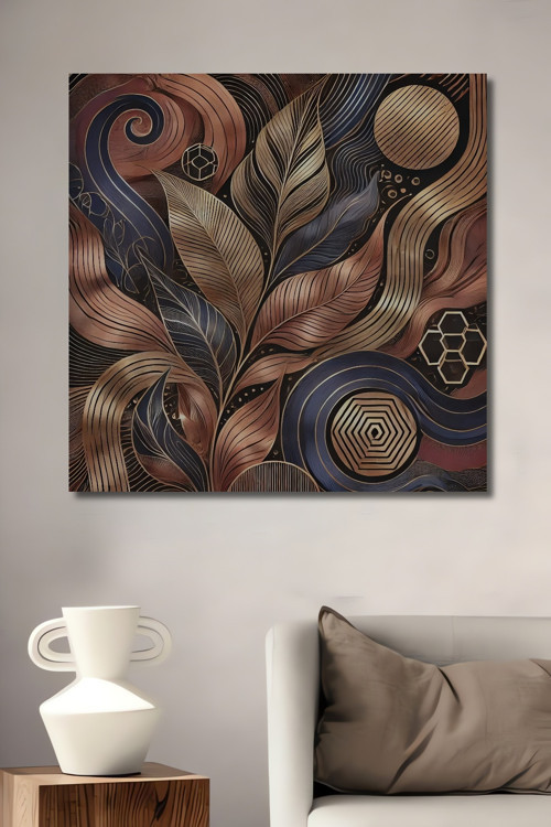 Art Deco Yaprak Desenli Ahşap Mdf Dekoratif Dikdörtgen Ev,İşyeri Duvar Tablo