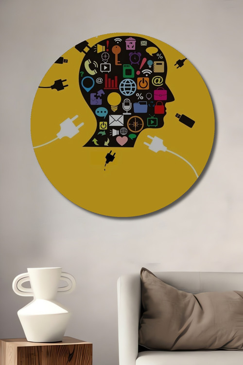 Dijital Bağlantılar Soyut Sanat Dekoratif Ahşap Mdf Yuvarlak Ev,İşyeri Duvar Tablo