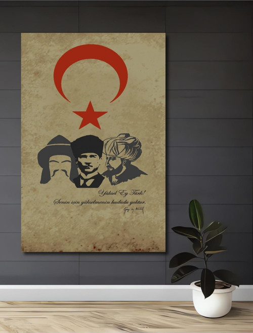 Atatürk Temalı Dekoratif Ahşap Mdf Dikdörtgen Ev,İşyeri Duvar Tablo