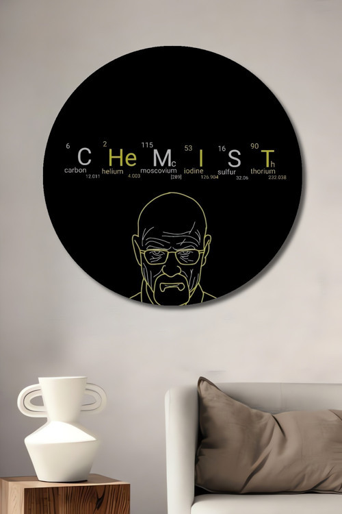 Walter White Kimyager Dekoratif Ahşap Mdf Ev/İşyeri Duvar Tablo Yuvarlak Ev/İşyeri Duvar Tablo