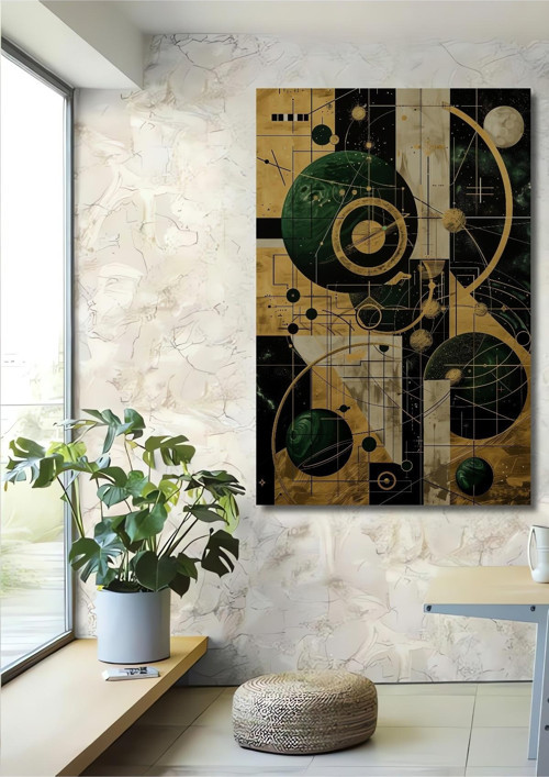 Geometrik Soyut Sanat Yağlı Boya Görünümlü Dekoratif Ahşap Dikdörtgen Ev,İşyeri Duvar Tablo