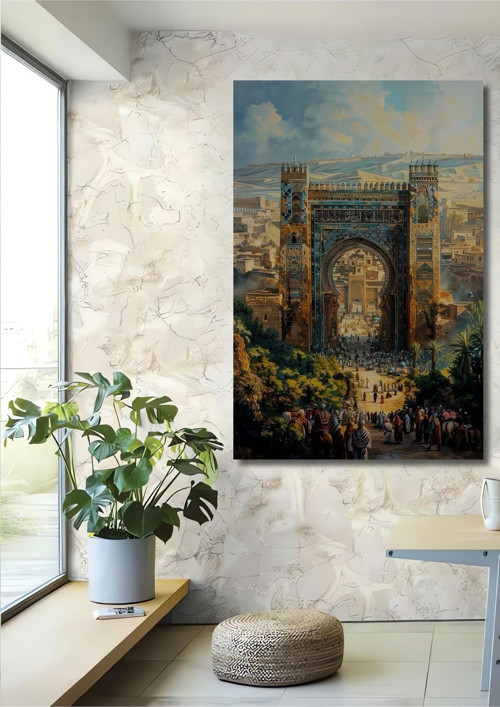 Fes Tarihi Kapı Manzaralı Ahşap Mdf Dekoratif Dikdörtgen Ev,İşyeri Duvar Tablo