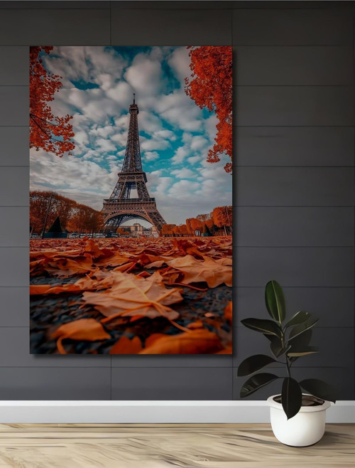 Eiffel Kulesi Sonbahar Manzarası Ahşap Mdf Dekoratif Dikdörtgen Ev,İşyeri Duvar Tablo