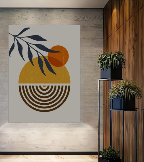 Geometrik Yaprak Desenli Modern Ahşap Mdf Dekoratif Dikdörtgen Ev,İşyeri Duvar Tablo