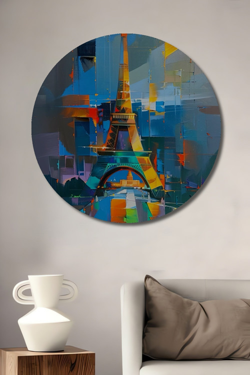 Renkli Eyfel Kulesi Modern Sanat Dekoratif Ahşap Mdf Yuvarlak Ev,İşyeri Duvar Tablo