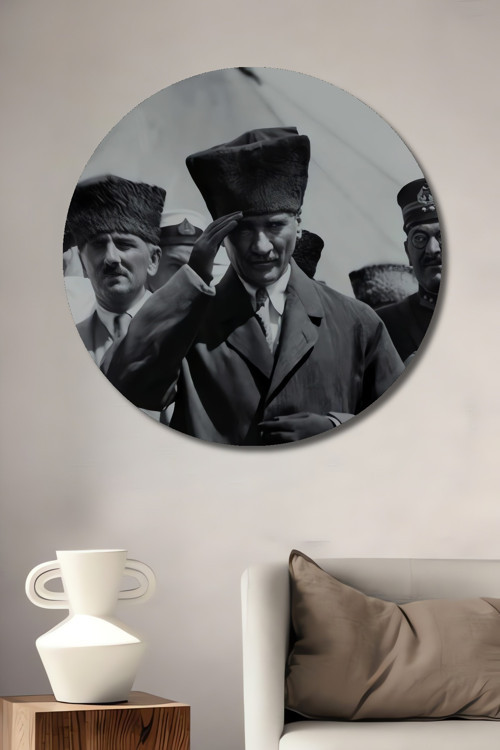 Atatürk Dekoratif Ahşap Mdf Ev/İşyeri Duvar Tablo Yuvarlak Ev/İşyeri Duvar Tablo