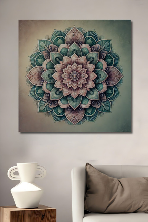 Mandala Çiçek Desenli Ahşap Mdf Dekoratif Dikdörtgen Ev,İşyeri Duvar Tablo
