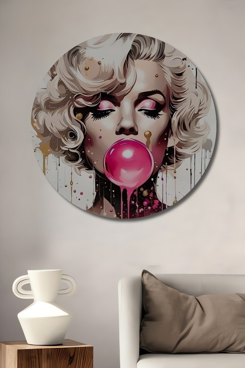 Marilyn Monroe Patlayan Sakız Ahşap Mdf Yuvarlak Dekoratif Ev,İş Yeri Duvar Tablo