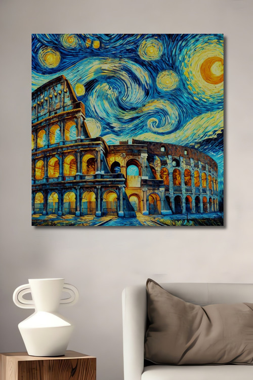 Kolezyum Yıldızlı Gece Dekoratif Ahşap Mdf Dikdörtgen Ev,İşyeri Duvar Tablo