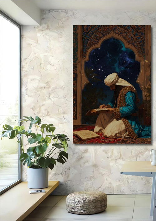 Astroloji Okuyan Derviş Dekoratif Ahşap Mdf Dikdörtgen Ev,İşyeri Duvar Tablo