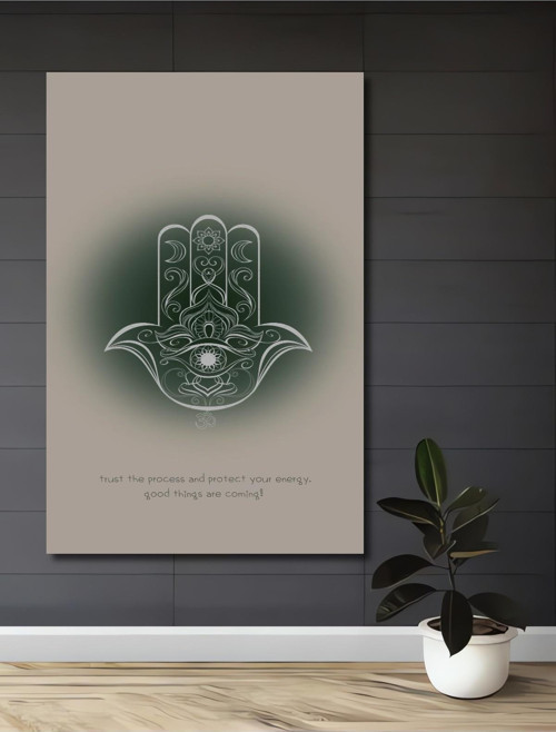 Hamsa Desenli Dekoratif Ahşap Mdf Dikdörtgen Ev,İşyeri Duvar Tablo