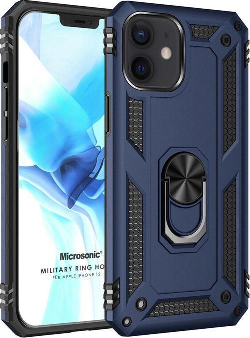 Apple iPhone 12 Kılıf Military Ring Holder Lacivert