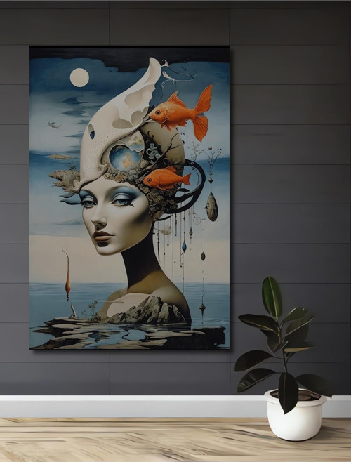 Deniz Tanrıçası Altın Balıklar Modern Sanat Ahşap Mdf Dekoratif Tablo