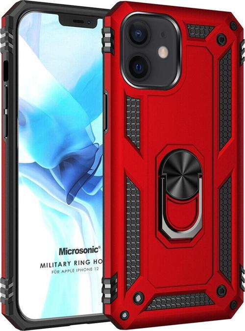 Apple iPhone 12 Kılıf Military Ring Holder Kırmızı