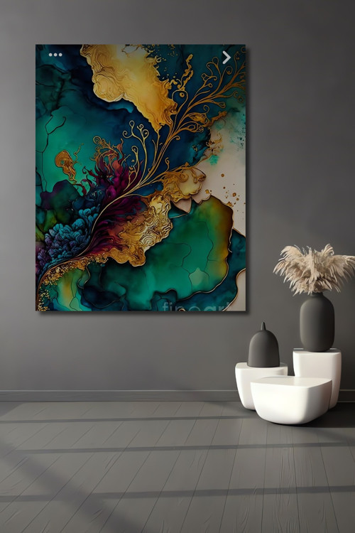 Altın Dallı Soyut Sanat Ahşap Mdf Dekoratif Dikdörtgen Ev,İşyeri Duvar Tablo