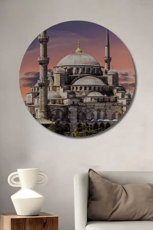 Sultanahmet Camii Dekoratif Ahşap Mdf Yuvarlak Ev,İşyeri Duvar Tablo