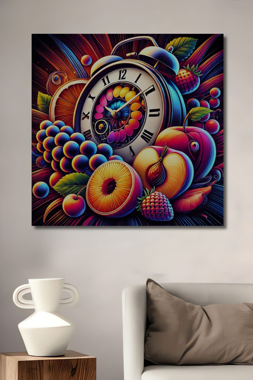 Renkli Meyve Saat Modern Sanat Ahşap Mdf Dekoratif Dikdörtgen Ev,İşyeri Duvar Tablo
