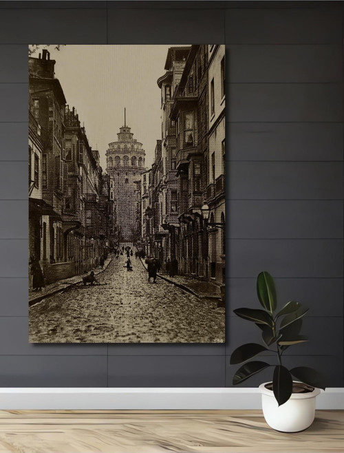 Galata Kulesi Retro Ahşap Mdf Dekoratif Dikdörtgen Ev,İşyeri Duvar Tablo