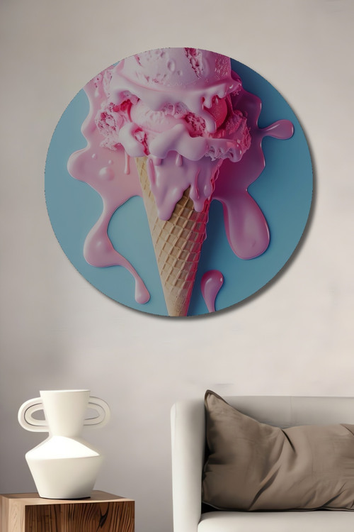 Pembe Dondurma Modern Ahşap Mdf Dekoratif Yuvarlak Ev,İşyeri Duvar Tablo