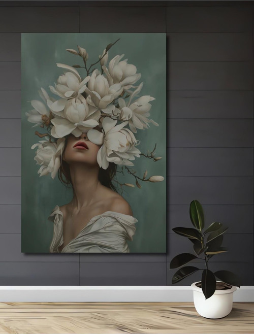 Çiçek Tacı Kadın Modern Sanat Ahşap Mdf Dekoratif Dikdörtgen Ev,İşyeri Duvar Tablo