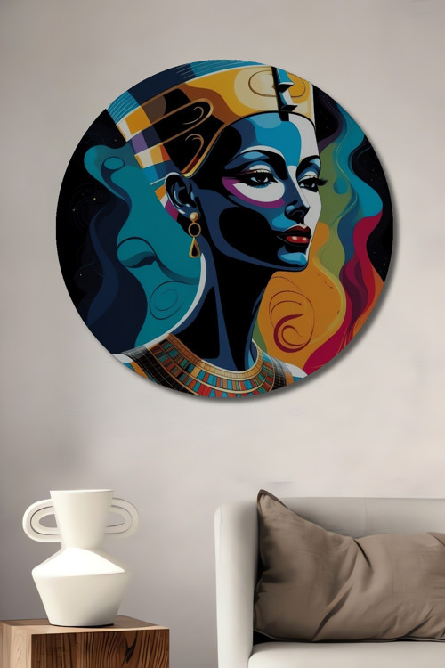Nefertiti Portresi Soyut Sanat Ahşap Mdf Dekoratif Yuvarlak Ev,İşyeri Duvar Tablo