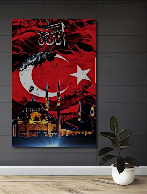 Ay Yıldız Ve Ayasofya Temalı Ahşap Mdf Dekoratif Dikdörtgen Ev,İşyeri Duvar Tablo