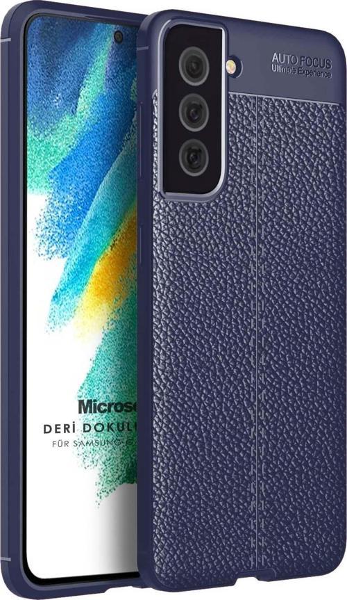 Samsung Galaxy S21 FE Kılıf Deri Dokulu Silikon Lacivert
