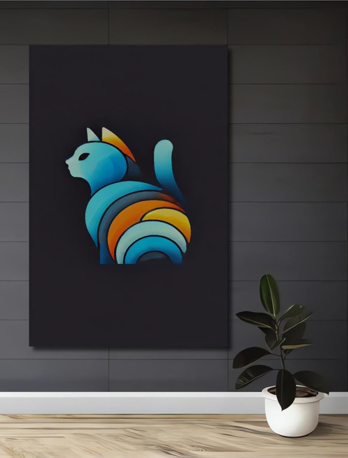 Renkli Geometrik Kedi Dekoratif Ahşap Mdf Dikdörtgen Ev,İşyeri Duvar Tablo