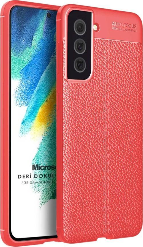 Samsung Galaxy S21 FE Kılıf Deri Dokulu Silikon Kırmızı