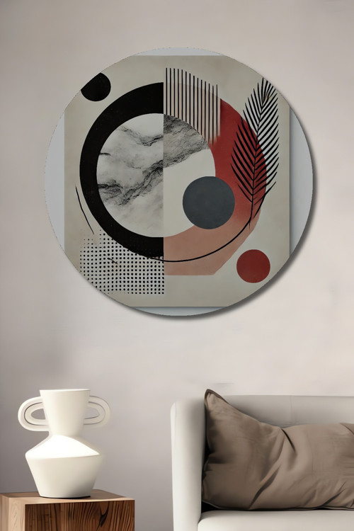 Geometrik Soyut Sanat Ahşap Mdf Dekoratif Yuvarlak Ev,İşyeri Duvar Tablo