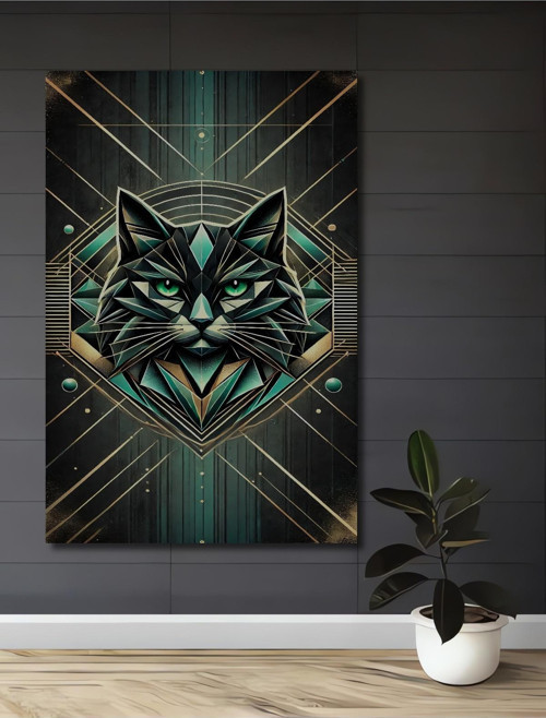 Geometrik Kedi Dekoratif Ahşap Mdf Dikdörtgen Ev,İşyeri Duvar Tablo