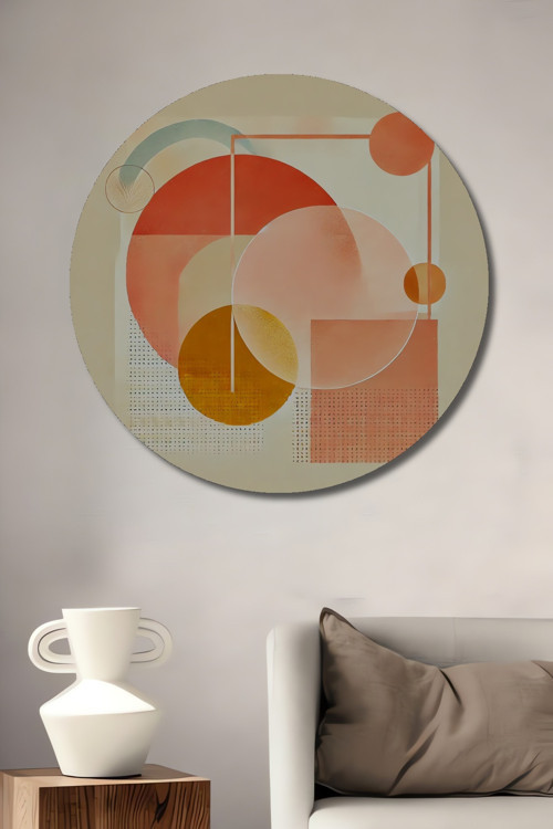 Geometrik Soyut Sanat Dekoratif Ahşap Mdf Yuvarlak Ev,İşyeri Duvar Tablo