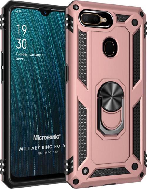 Oppo A12 Kılıf Military Ring Holder Rose Gold