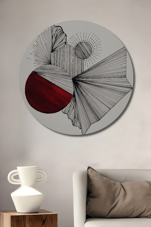 Modern Geometrik Sanat Ahşap Mdf Dekoratif Yuvarlak Ev,İşyeri Duvar Tablo