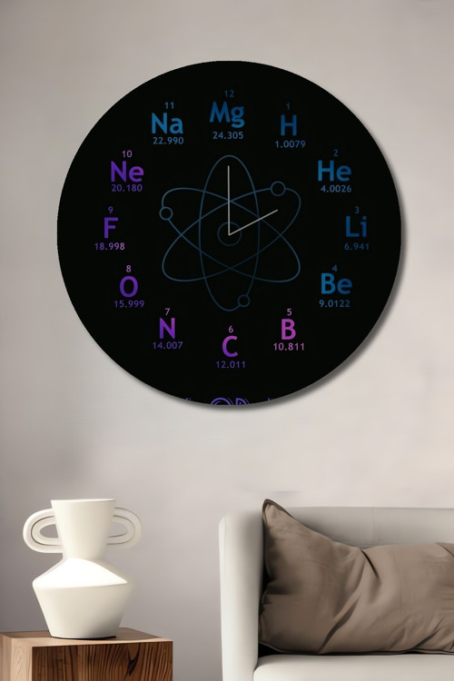 Kimyasal Element Saat Yapılışı Dekoratif Ahşap Mdf Yuvarlak Ev,İşyeri Duvar Tablo