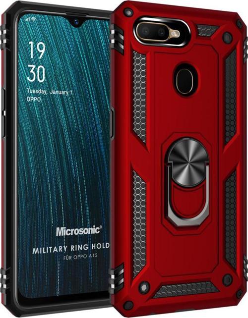 Oppo A12 Kılıf Military Ring Holder Kırmızı