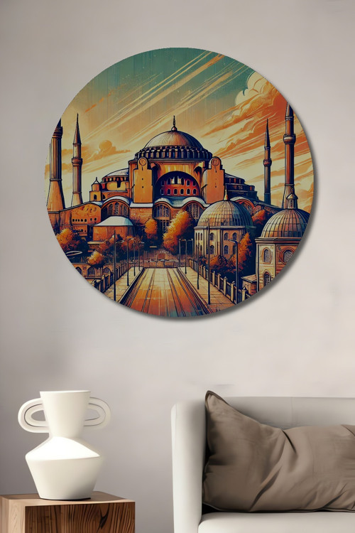Ayasofya Modern Sanat Ahşap Mdf Dekoratif Yuvarlak Ev,İşyeri Duvar Tablo