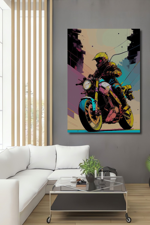 Yarışçı Motosiklet Soyut Sanat Ahşap Mdf Dekoratif Dikdörtgen Ev,İşyeri Duvar Tablo