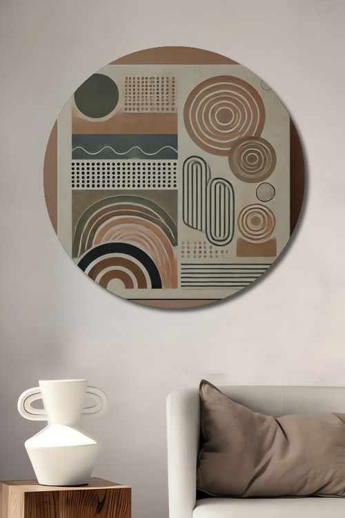 Modern Geometrik Desenler Dekoratif Ahşap Mdf Yuvarlak Ev,İşyeri Duvar Tablo