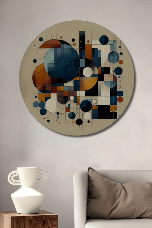 Geometrik Modern Sanat Ahşap Mdf Dekoratif Yuvarlak Ev,İşyeri Duvar Tablo