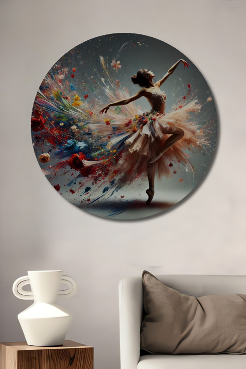 Dans Eden Balerin Soyut Sanat Yağlı Boya Görünümlü Dekoratif Ahşap Mdf Yuvarlak Tablo