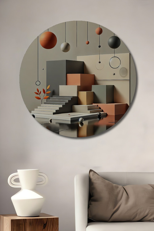 Modern Geometrik Ahşap Mdf Dekoratif Yuvarlak Ev,İşyeri Duvar Tablo