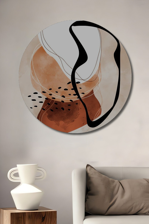 Soyut Sanat Geometrik Şekiller Ahşap Mdf Dekoratif Yuvarlak Ev,İşyeri Duvar Tablo