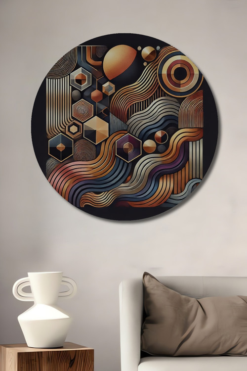 Geometrik Ahşap Mdf Dekoratif Yuvarlak Ev,İşyeri Duvar Tablo