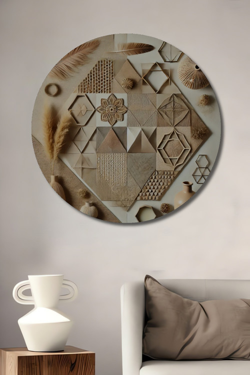 Geometrik Formlar Ahşap Mdf Dekoratif Yuvarlak Ev,İşyeri Duvar Tablo