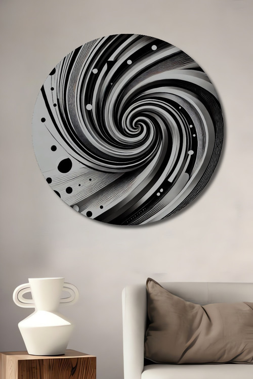 Siyah Beyaz Modern Soyut Sanat Ahşap Mdf Dekoratif Yuvarlak Ev,İşyeri Duvar Tablo