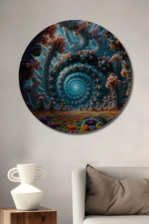 Rüya Ormanında Spiral Yolculuk Soyut Sanat Dekoratif Ahşap Yuvarlak Ev,İşyeri Duvar Tablo