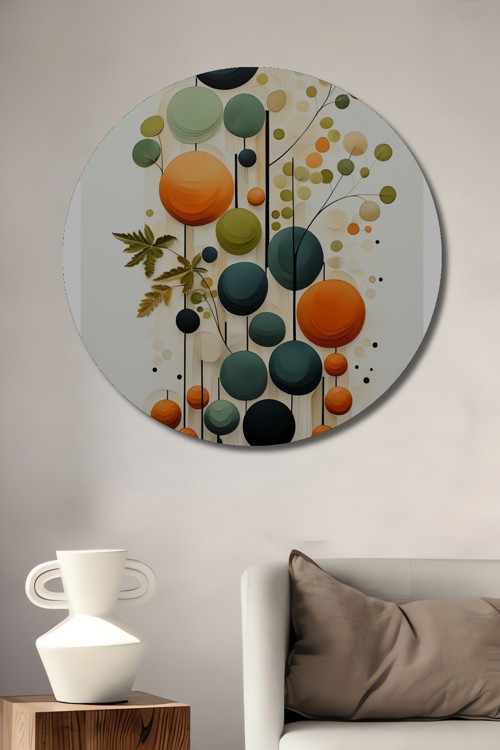 Modern Geometrik Doğa Tasarımı Dekoratif Ahşap Mdf Yuvarlak Ev,İşyeri Duvar Tablo