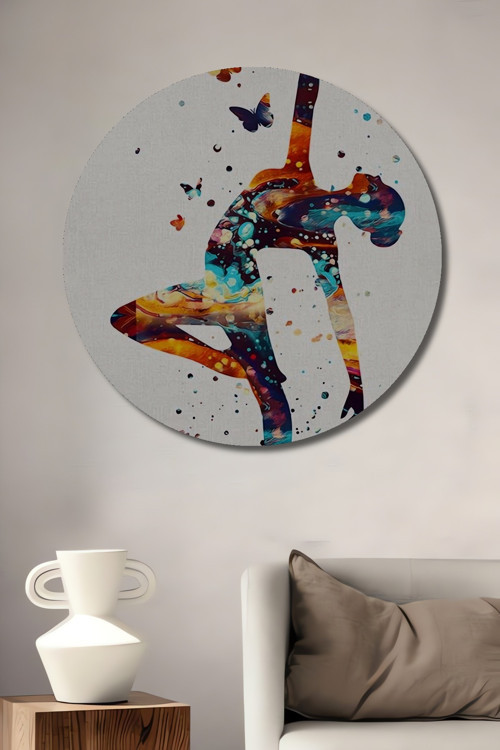 Dansçı Silüeti Renkli Soyut Sanat Dekoratif Ahşap Mdf Yuvarlak Ev,İşyeri Duvar Tablo